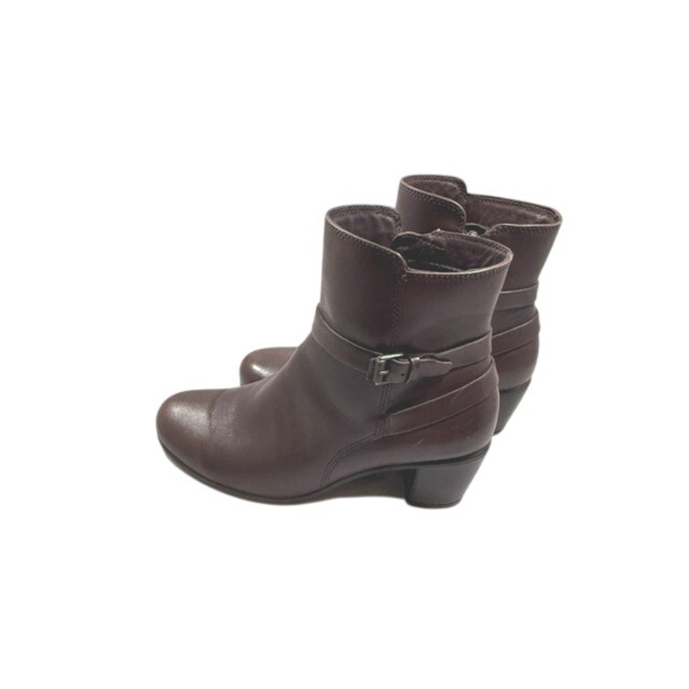 ECCO Shape 35 Brown Leather Ankle Boots Buckle Strap Block Heel Womens Size 38